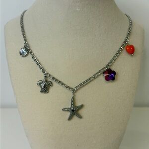 Silver Charm Necklace with Starfish & Turtle Charms
